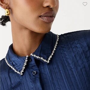 🔵JCrew Blue Crystal-Embellished Crinkle Satin Blouse🔵